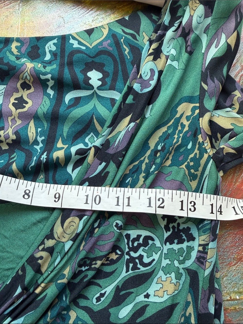 EMILIO PUCCI Dress Rayon Green Printed Long Sleeve Midi Dress Vintage Sz. 2-4 - Picture 8 of 13